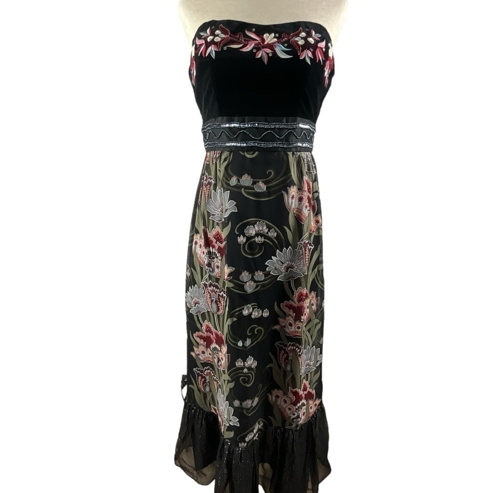 Nanette Lepore  Heirloom Embroidered‎ Sleeveless Velvet Silk Floral Dress - Picture 3 of 15
